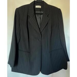 August Max Woman Petite Black Pinstripe Blazer Jacket
